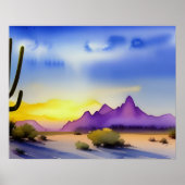 Desert Sunrise Schilderachtig Waterverf Poster (Voorkant)