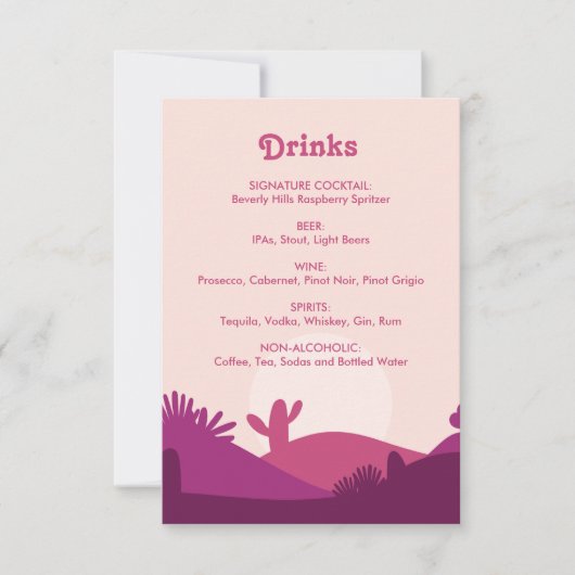 Desert Sunset Bachelorette Drink Menubord (Voorkant)
