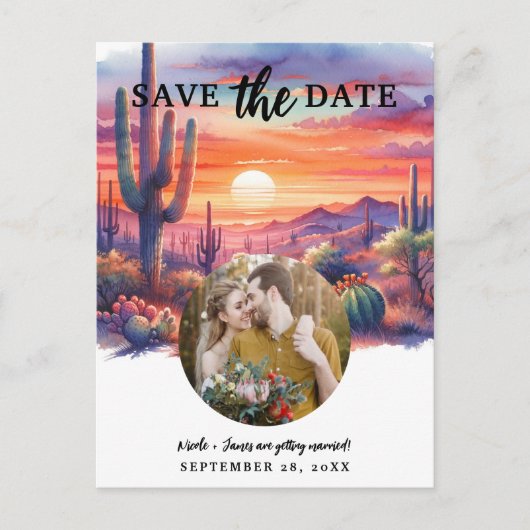 Desert Sunset Glow Waterverf Sla de datum op Aankondigingskaart (Voorkant)