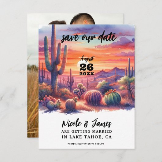 Desert Sunset Glow Waterverf Sla de datum op Kaart (Voorkant / Achterkant)