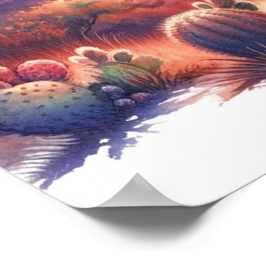 Desert Sunset Glow Waterverf Zuidwest Poster (Hoek)