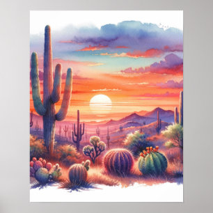 Desert Sunset Glow Waterverf Zuidwest Poster