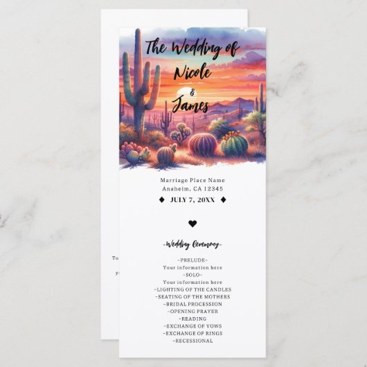 Desert Sunset Glow Waterverf Zuidwest Programma Programmakaart (Voorkant / Achterkant)