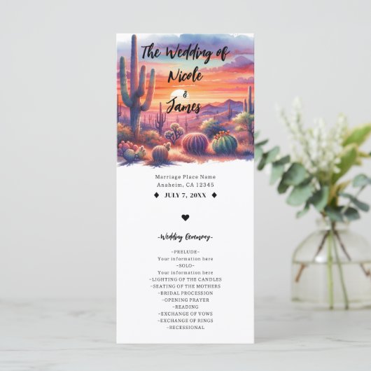 Desert Sunset Glow Waterverf Zuidwest Programma Programmakaart (Staand voorkant)
