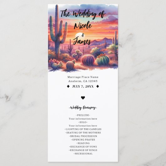 Desert Sunset Glow Waterverf Zuidwest Programma Programmakaart (Voorkant)