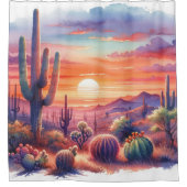Desert Sunset Glow Waterverf Zuidwestelijke bruilo Douchegordijn (Voorkant)