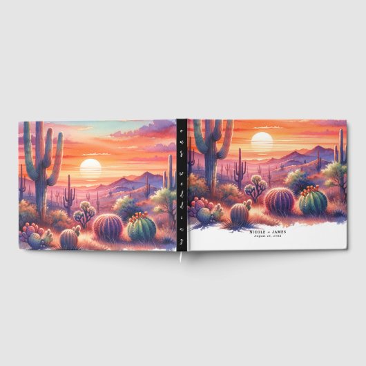 Desert Sunset Glow Waterverf Zuidwestelijke bruilo Gastenboek (Volledig)