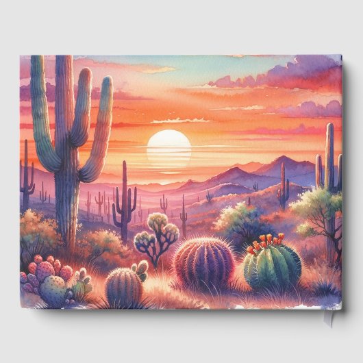 Desert Sunset Glow Waterverf Zuidwestelijke bruilo Gastenboek (Achterkant)