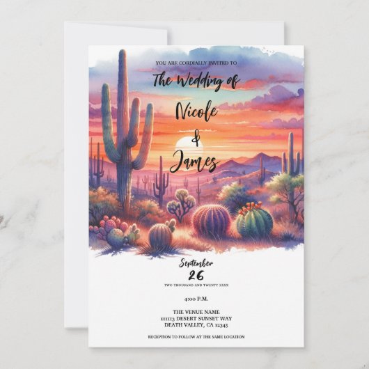 Desert Sunset Glow Waterverf Zuidwestelijke bruilo Kaart (Voorkant)