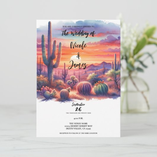 Desert Sunset Glow Waterverf Zuidwestelijke bruilo Kaart (Staand voorkant)