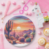 Desert Sunset Glow Waterverf Zuidwestelijke bruilo Papieren Bordje (Feest)