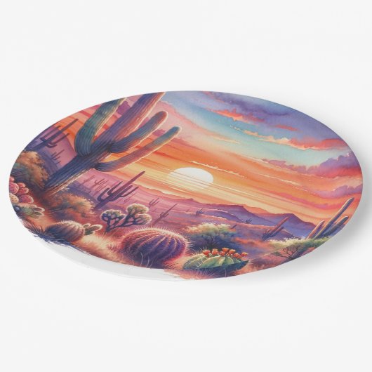 Desert Sunset Glow Waterverf Zuidwestelijke bruilo Papieren Bordje (Gekanteld)