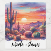 Desert Sunset Glow Waterverf Zuidwestelijke bruilo Wijn Etiket (Enkel label)