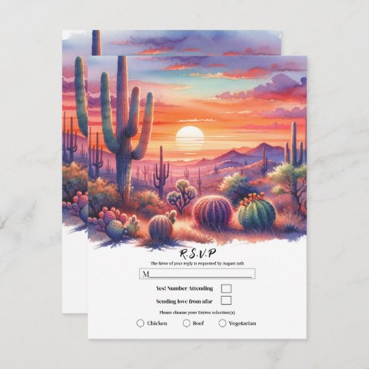 Desert Sunset Glow Waterverf Zuidwestelijke RSVP Kaart (Voorkant / Achterkant)
