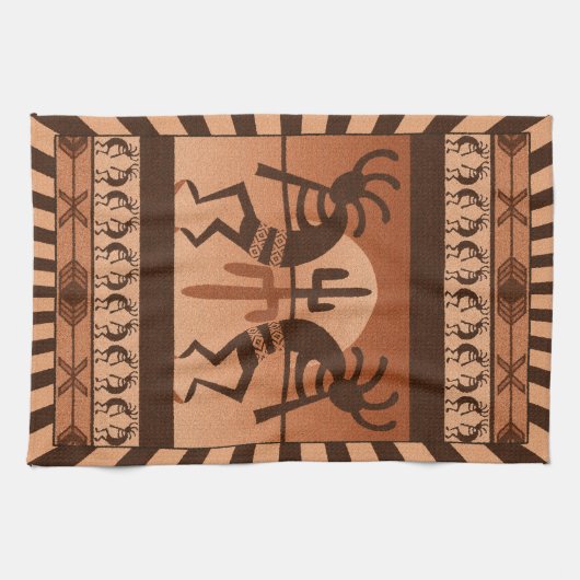 Desert Sunset Kokopelli Southwest Theedoek (Horizontaal)