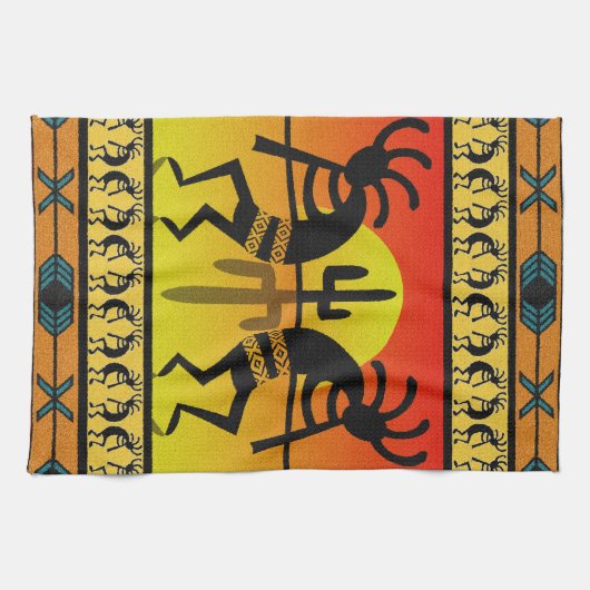 Desert Sunset Kokopelli Southwest Theedoek (Horizontaal)