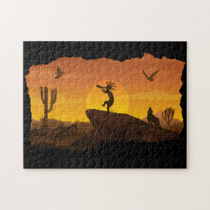 Desert Sunset Natuur Kokopelli Jigzaag Puzzle Legpuzzel