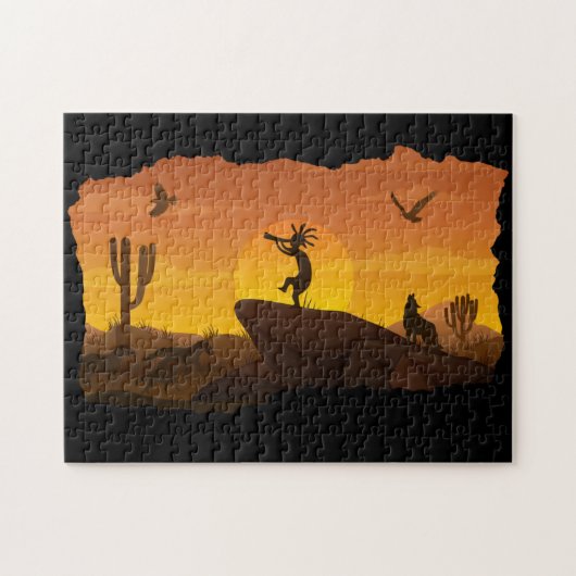 Desert Sunset Natuur Kokopelli Jigzaag Puzzle Legpuzzel (Horizontaal)
