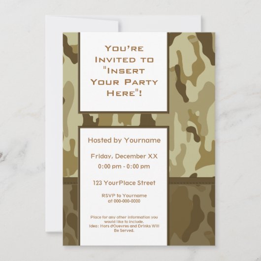 Desert Tan Militaire Camouflage Partij Kaart (Voorkant)