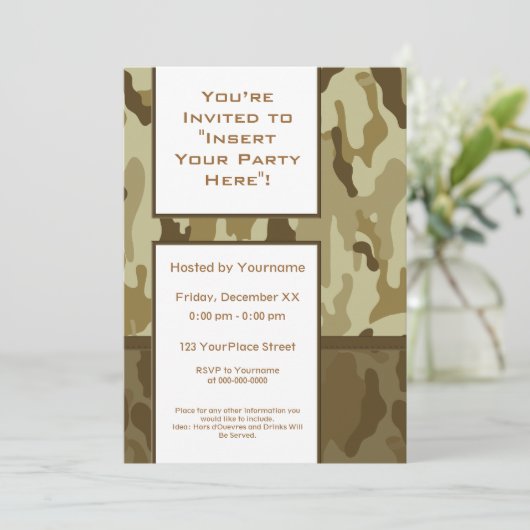 Desert Tan Militaire Camouflage Partij Kaart (Staand voorkant)