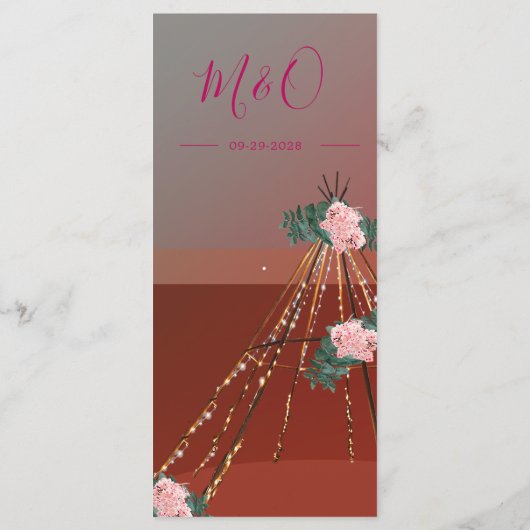 Desert Teepee Boho Rustic Floral Pink Monogram Menu (Achterkant)