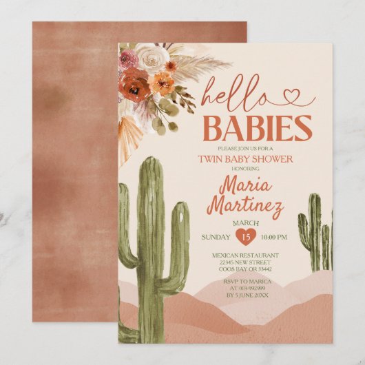 Desert Texas Twin baby shower zuidwestelijke cactu Kaart (Voorkant / Achterkant)