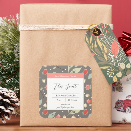 Desert Tropical Abstract Leaves Kaarsenlabel Vierkante Sticker (Feestdagen)