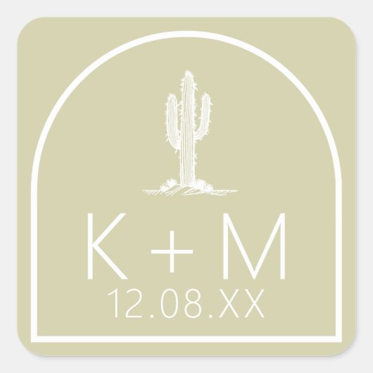 Desert Vibes Bruiloft Cactus Motief Sage ID1019 Vierkante Sticker (Voorkant)