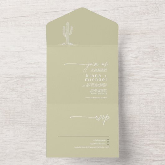 Desert Vibes Bruiloft Cactus Motif ID1019 All In One Uitnodiging (Binnen)