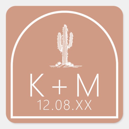 Desert Vibes Bruiloft Cactus Terra Cotta ID1019 Vierkante Sticker (Voorkant)