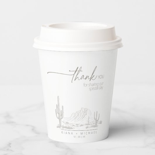 Desert Vibes Bruiloft Dank u Landschap ID1019 Papieren Bekers (Achterkant)