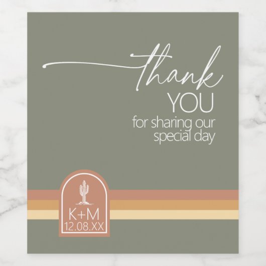 Desert Vibes Bruiloft Dank u Streep Sage ID1019 Wijn Etiket (Enkel label)