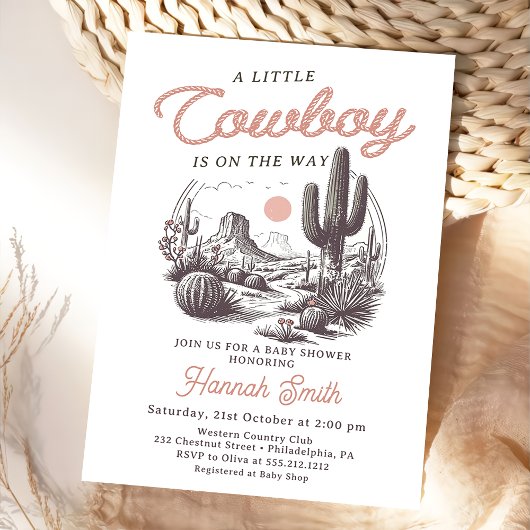 Desert Western Boy Baby shower Uitnodiging
