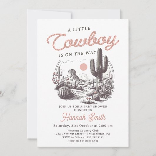 Desert Western Boy Baby shower Uitnodiging (Voorkant)