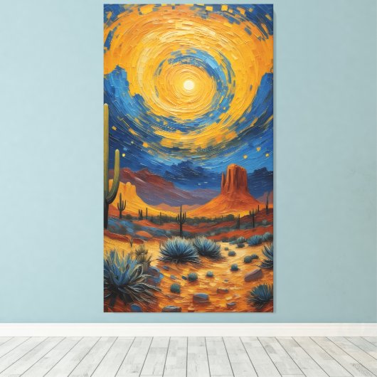 Desert Whirlwind: A Starry Night Over Monument  Canvas Afdruk (Insitu (Houten vloer))
