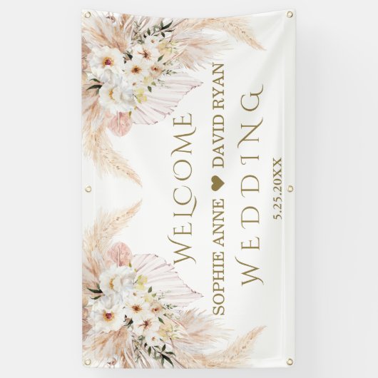 Desert White Roses Gold Weduwen Welkomstteken Spandoek (Verticaal)