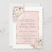 Desert White Roze Roses 1st Birthday Baptisme Kaart (Voorkant)