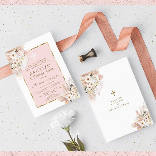 Desert White Roze Roses 1st Birthday Baptisme Kaart