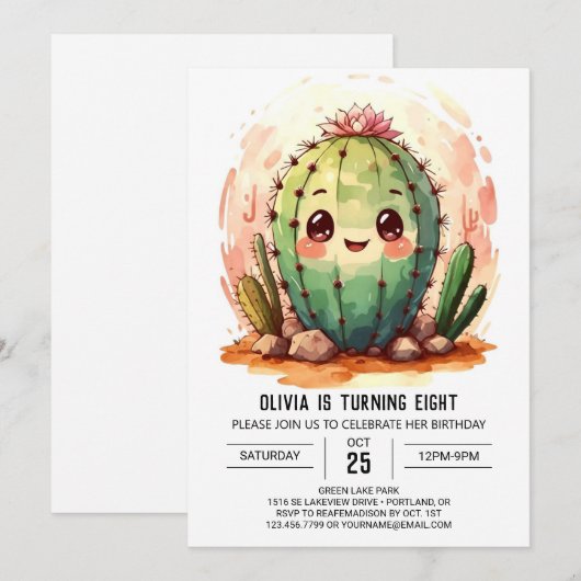 Desert Wild West Roze Cactus Meisje Verjaardag Kaart (Voorkant / Achterkant)