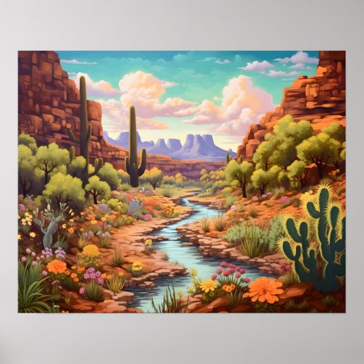 Desert Wonderland Arizona Waterverf Landschap Poster (Voorkant)