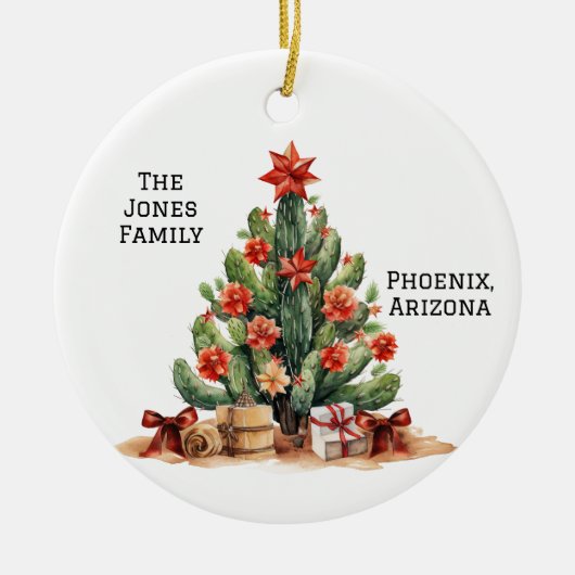 Desert / Zuidwesten Cactus gepersonaliseerde kerst Keramisch Ornament (Voorkant)