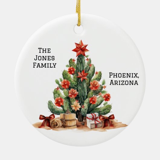 Desert / Zuidwesten Cactus gepersonaliseerde kerst Keramisch Ornament (Achterkant)