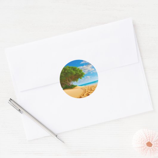 Deserted Tropical Island Sandy Beach  Ronde Sticker (Envelop)