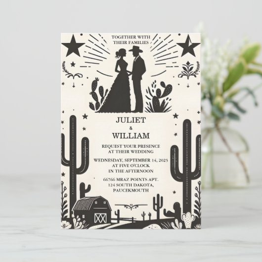 Desertrodeo Retro Paard Rustieke Westerse Bruiloft Kaart (Staand voorkant)