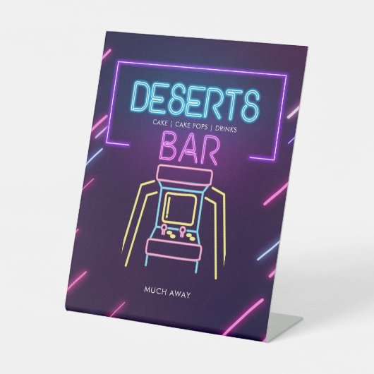 Deserts Bar Neon Arcade Videospellen Verjaardagsbo Reclamebord Met Voetstuk (Voorkant)