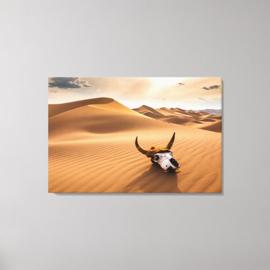Deserts | Cow Skull Rippled Sand Dunes Canvas Afdruk (Voorkant)
