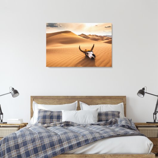 Deserts | Cow Skull Rippled Sand Dunes Canvas Afdruk (Insitu (Slaapkamer))