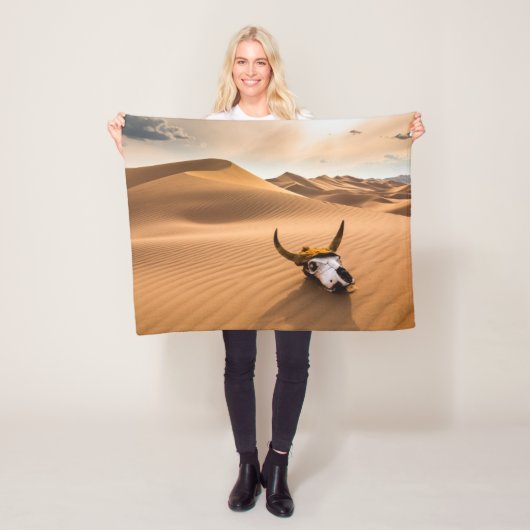 Deserts | Cow Skull Rippled Sand Dunes Fleece Deken (In situ)