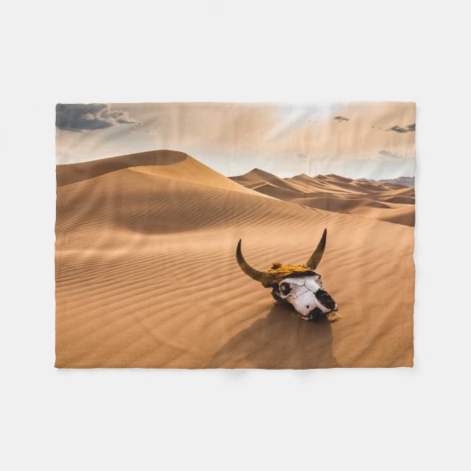 Deserts | Cow Skull Rippled Sand Dunes Fleece Deken (Voorkant (Horizontaal))