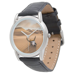 Deserts   Cow Skull Rippled Sand Dunes Horloge